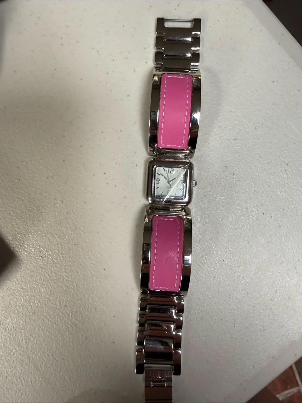 Avon Silver Bracelet Watch with Pink Inset Panels